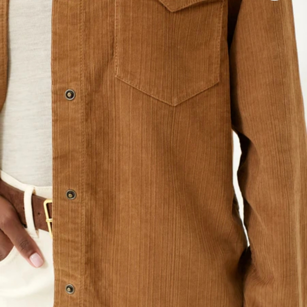 420. Faherty Stretch Cord Western Shirt | Color: Cord Brown - Picture 3 of 11
